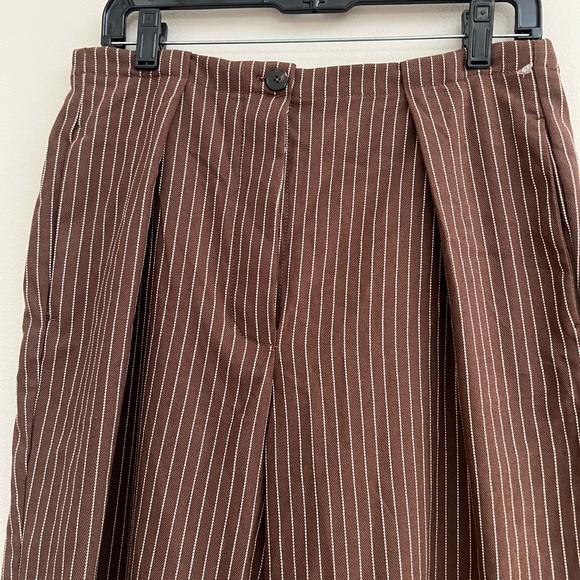 Free People Chocolate Striped Tyler Menswear tailored wide leg Trousers - Picture 9 of 15